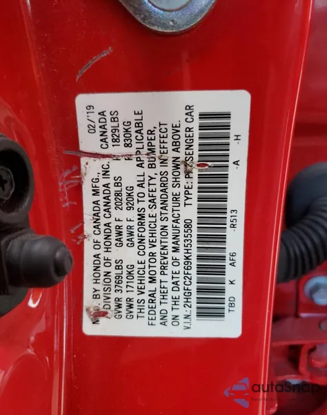 2019 Honda Civic Lx z USA, uszkodzony, nr VIN 2HGFC2F69KH535580